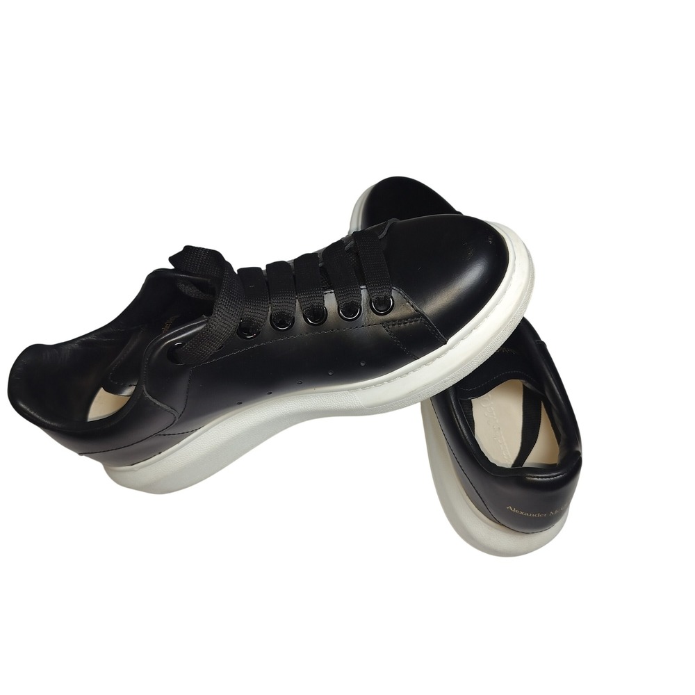 Alexander McQuee Oversized Sneakers Black Leather White Sole Womens Luxury Shoes - Picture 3 of 13
